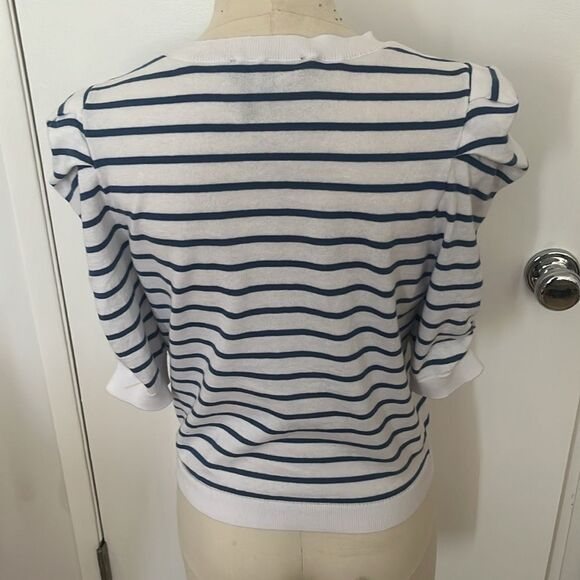 DKNY JEANS Women's Striped Ruched-Sleeve Crewneck Top - Picture 4 of 4